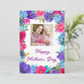 紫色の青いピンクのフローラ写真マザーズデイカード (スタンド正面)
