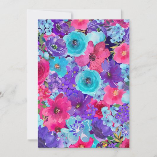 紫色の青いピンクのフローラ写真マザーズデイカード (裏面)