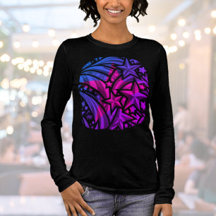 紫色の青いピンクの星名グラフィックTシャツ トライブレンドTシャツ