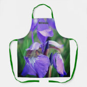 紫色の青いフラッグのアイリスパーソナライズされた花 エプロン (正面)