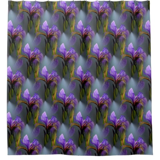 紫色の青いフラッグアイリス花の自然パターン シャワーカーテン (正面)