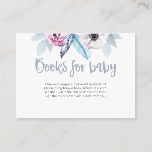 紫色の青いフローラの本ベビーの赤ちゃんシャワーカード エンクロージャーカード (正面)