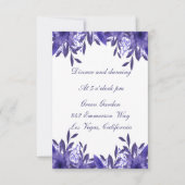 紫色の青いフローラの葉のウェディングレセプションカード 招待状 (正面)