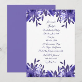 紫色の青いフローラの葉のバチェロレッテ 招待状