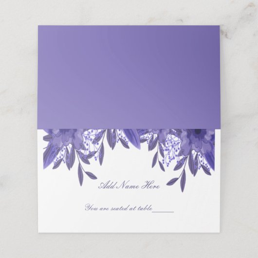 紫色の青いフローラの葉折り畳みテーブル座席表 プレイスカード (外部開封)