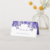 紫色の青いフローラの葉折り畳みテーブル座席表 プレイスカード (正面)