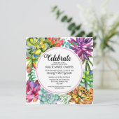 紫色の青い多肉植物卒業写真 招待状 (スタンド正面)