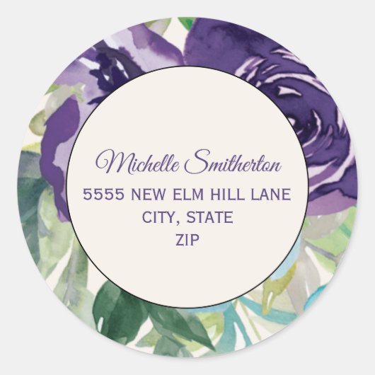 紫色の青い水色のフローラアドレス ラウンドシール (正面)
