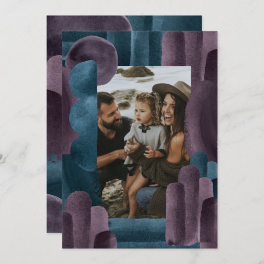 紫色の青い水色の写真クリスマスホリデー シーズンカード (正面/裏面)