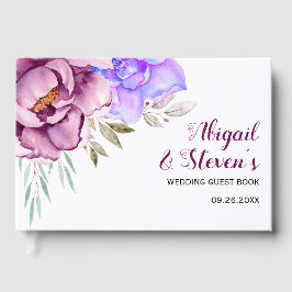 紫色の青い水色の花のフローラ結婚の ゲストブック
