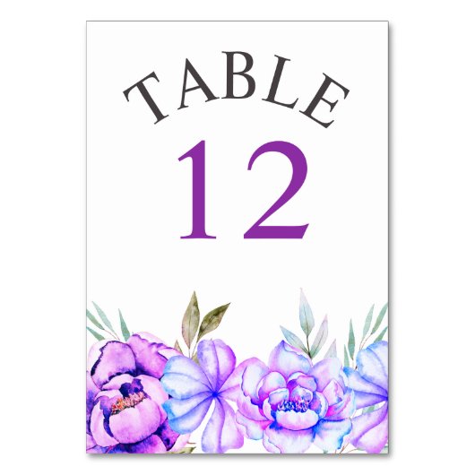 紫色の青い水色の花のフローラ結婚の テーブルナンバー (裏面)