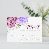 紫色の青い水色の花のフローラ結婚の 出欠カード (スタンド正面)