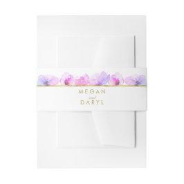 紫色の青い水色の花の金ゴールド結婚線 招待状ベリーバンド