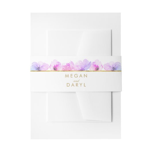 紫色の青い水色の花の金ゴールド結婚線 招待状ベリーバンド (正面例)