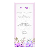 紫色の青い水色の花結婚のメニューカード ラックカード (正面)