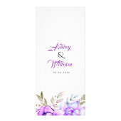 紫色の青い水色の花結婚のメニューカード ラックカード (裏面)