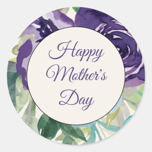 紫色の青い水色フローラハッピーマザーズデイ ラウンドシール (正面)