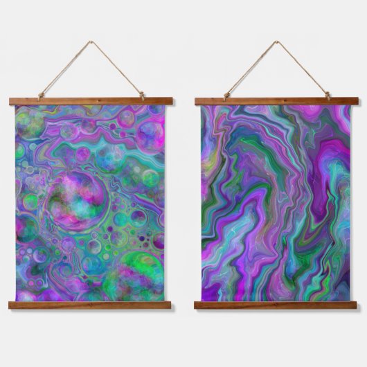 紫色の青い流体アートの渦巻きと泡 吊り下げ型タペストリー (ダブル)