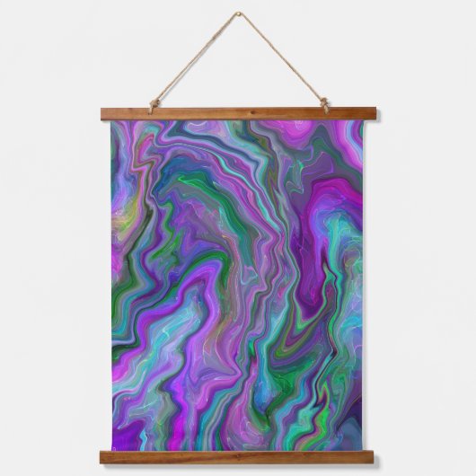 紫色の青い流体アートの渦巻きと泡 吊り下げ型タペストリー (正面2)