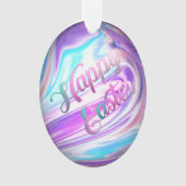 紫色の青い渦巻きハッピーイースター卵 オーナメント (正面)