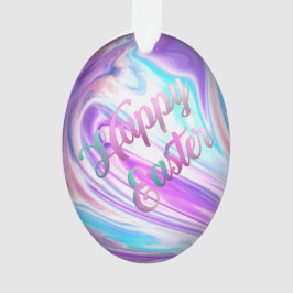 紫色の青い渦巻きハッピーイースター卵 オーナメント