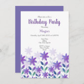 紫色の青い緑の水色の花の庭インビタット 招待状 (正面/裏面)