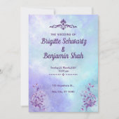紫色の青い美学結婚式招待状 招待状 (正面)