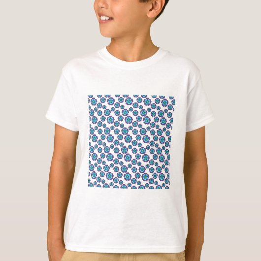 紫色の青い花のパターン Tシャツ (正面)