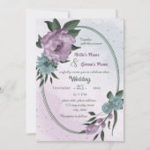 紫色の青い花の幾何結婚的 招待状 (正面)