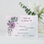 紫色の青い花の植物性の食事の選択 出欠カード (スタンド正面)