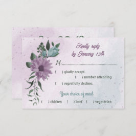 紫色の青い花の植物性の食事の選択 出欠カード