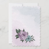 紫色の青い花の植物用座席表カード 招待状 (裏面)