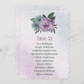 紫色の青い花の植物用座席表カード 招待状 (正面/裏面)