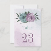 紫色の青い花の植物表番号カード 招待状 (正面)