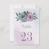 紫色の青い花の植物表番号カード 招待状 (裏面)