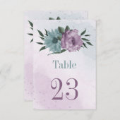 紫色の青い花の植物表番号カード 招待状 (正面/裏面)