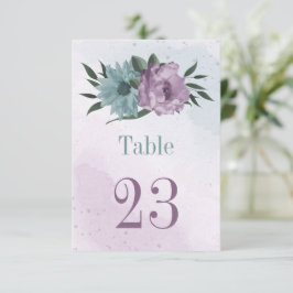 紫色の青い花の植物表番号カード 招待状