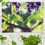 紫色の青い花は油絵に似ている キッチンタオル (折り畳み)