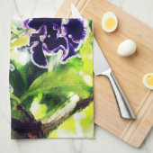 紫色の青い花は油絵に似ている キッチンタオル (四つ折り)