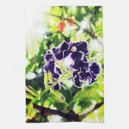 紫色の青い花は油絵に似ている キッチンタオル