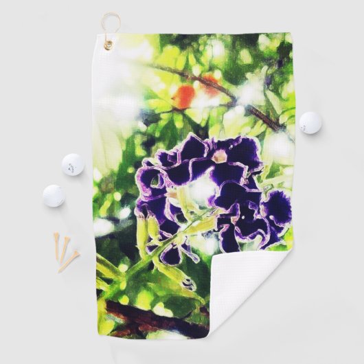 紫色の青い花は油絵に似ている ゴルフタオル (インサイチュ)