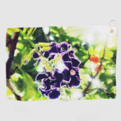 紫色の青い花は油絵に似ている ゴルフタオル (横)