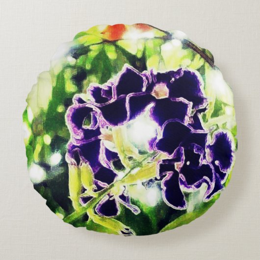 紫色の青い花は油絵に似ている ラウンドクッション (正面)