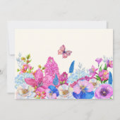 紫色の青い花開花春赤ちゃんシャワー 招待状 (裏面)