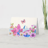 紫色の青い花開花春 カード (裏面)