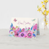 紫色の青い花開花春 カード (黄色い花)