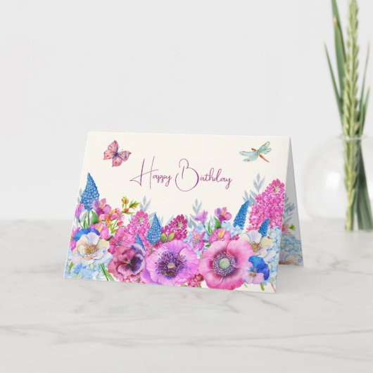 紫色の青い花開花春 カード (正面)