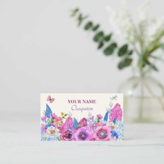 紫色の青い花開花春 名刺 (スタンド正面)