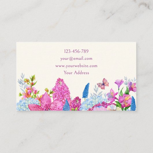 紫色の青い花開花春 名刺 (裏面)