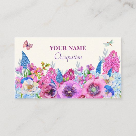 紫色の青い花開花春 名刺 (正面)